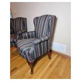 Short Back Queen Anne Wingback Chair Pairing with Stripped Upholstery