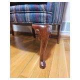 Short Back Queen Anne Wingback Chair Pairing with Stripped Upholstery