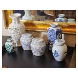 Collection of Oriental Ginger Jars and Dcor Vase White & Blues