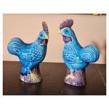 Blue Turquoise Aubergine Roosters & Tang Horse Figure