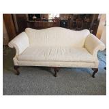 Ivory Damask Upholstery Henredon Chippendale Sofa