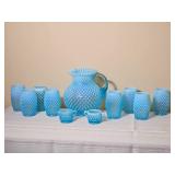 Fenton Blue Opalescent Pitcher and Glasses Set (8 Count)