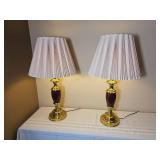 Polished Brass Stiffel Candlestick Table Lamp with Burgundy Off Tone.