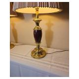 Polished Brass Stiffel Candlestick Table Lamp with Burgundy Off Tone.