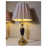 Polished Brass Stiffel Candlestick Table Lamp with Burgundy Off Tone.