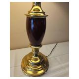 Polished Brass Stiffel Candlestick Table Lamp with Burgundy Off Tone.