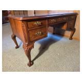 Traditional Carved Wood Executive Desk with Glass Top