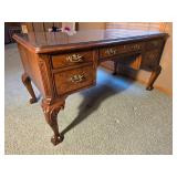 Traditional Carved Wood Executive Desk with Glass Top