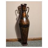 Large Decorative Metal Floor Vase Urn with Dual Handles Height: 28'