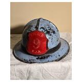 Antique Fireman Helmet with Siren Horn and Cap Group
