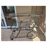 Metal and Glass Two Tier Bar Cart with Decorative Scrollwork