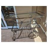 Metal and Glass Two Tier Bar Cart with Decorative Scrollwork