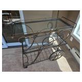 Metal and Glass Two Tier Bar Cart with Decorative Scrollwork