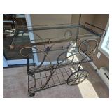 Metal and Glass Two Tier Bar Cart with Decorative Scrollwork