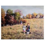 Signed Limited Edition Print of Children in Autumn Landscape - A. Selving