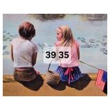 Signed Framed Print of Children by Lakeside Scene - A. Selving