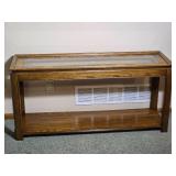 Oak Console Sofa Table with Glass Insert Top and Lower Shelf