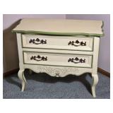 Hekman French Provincial Two Drawer Nightstand with Green Trim Accent