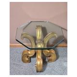 Gilt Scroll Base Accent Table with Beveled Glass Top - A