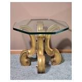 Gilt Scroll Base Accent Table with Beveled Glass Top - A