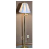 Brass Tone Floor Lamp with Adjustable Arm and Pleated Shade