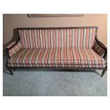 Antique Striped Upholstered Sofa with Carved Wood Frame