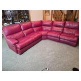 Red Leather Sectional Reclining Sofa with Corner Configuration