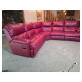Red Leather Sectional Reclining Sofa with Corner Configuration