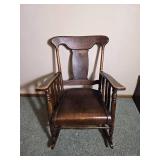 Antique Style Solid Wood Armchair with Saddle Seat