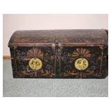 Antique 19th c. Scandinavian Folk Art Dome Top Wood Trunk