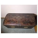 Antique 19th c. Scandinavian Folk Art Dome Top Wood Trunk