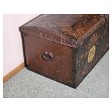 Antique 19th c. Scandinavian Folk Art Dome Top Wood Trunk