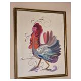 Framed Decorative Rooster Artwork Signed Kaniuk
