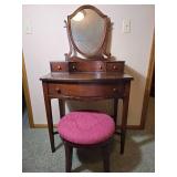 Vanity Desk with Mirror and Matching Upholstered Stool