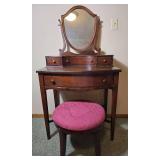 Vanity Desk with Mirror and Matching Upholstered Stool