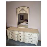 Henredon French Provincial Style Vanity Dresser with Mirror Distressed Finish