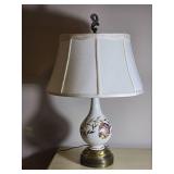 Decorative Floral Table Lamp with Brass Base and Fabric Shade