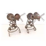 2 Folk Art Heavy Iron 9' Mouse Figures