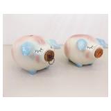 2 RARE 1957 Hull Pottery Corky Pig Banks