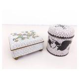 2 Cloisonne Black and White Dragon and Flower Tea Caddy, and Incense Jar