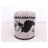 2 Cloisonne Black and White Dragon and Flower Tea Caddy, and Incense Jar