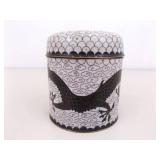 2 Cloisonne Black and White Dragon and Flower Tea Caddy, and Incense Jar