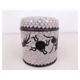 2 Cloisonne Black and White Dragon and Flower Tea Caddy, and Incense Jar