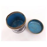 2 Cloisonne Black and White Dragon and Flower Tea Caddy, and Incense Jar