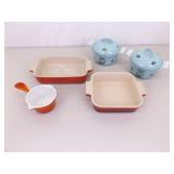 Lot of Le Creuset, Drescoware, and Dru Holland Enamel, Cast Iron, and Stoneware