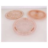 Lot of 3 Pink Depression Glass Cake Plates