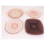 Lot of 3 Pink and 1 Purple Depression Glass Serving Trays
