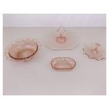 Lot of 4 Pink Depression Glass Serving Caddy's and Candy Bowls
