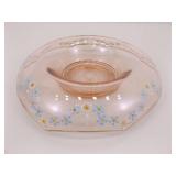 Hand Decorated Pink Depression Glass Console Bowl and Candle Holder