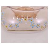 Hand Decorated Pink Depression Glass Console Bowl and Candle Holder
